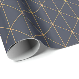 Verpakkingspapier - Geometrisch goud en blauw patr Cadeaupapier