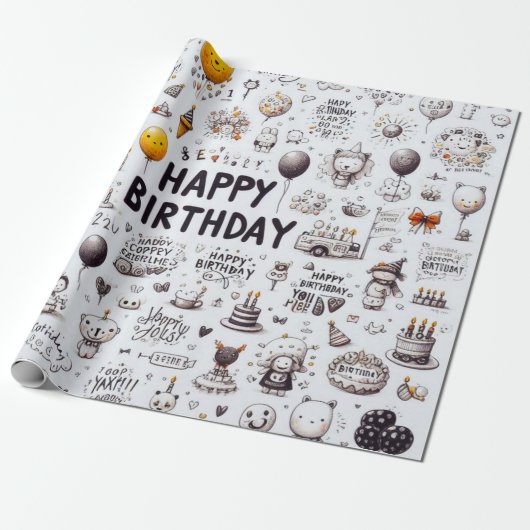 Verpakkingspapier Happy Birthday Cadeaupapier (Uitgerold)