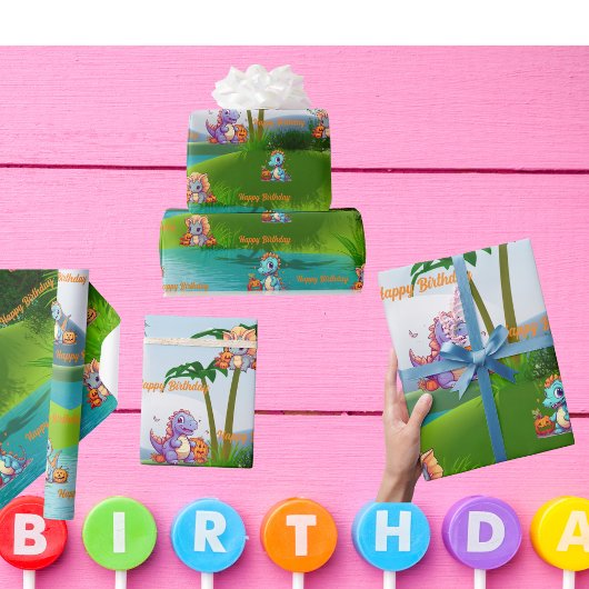 Verpakkingspapier Kids Verjaardagscadeau Baby Dino Cadeaupapier