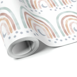 Verpakkingspapier - regenboog met maan en sterretj cadeaupapier