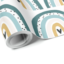 Verpakkingspapier - regenboog met pooldots + hart cadeaupapier
