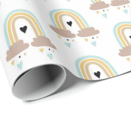 Verpakkingspapier - regenboogwolken - Harten Cadeaupapier