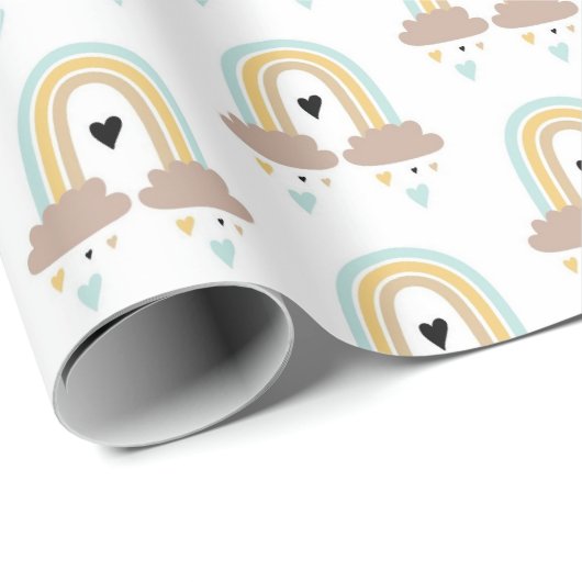 Verpakkingspapier - regenboogwolken - Harten Cadeaupapier (Rol Hoek)