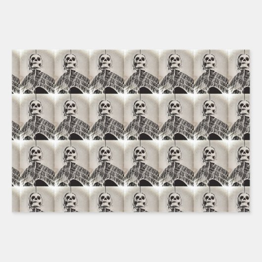 Verpakkingspapier - Skelet / Halloween - 3-pak Inpakpapier Vel (Voorkant 2)