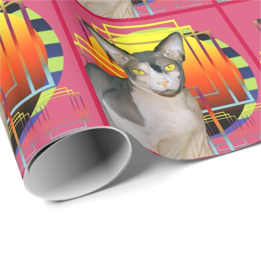Verpakkingspapier | Sphynx Cat Geometric Sunset Pi Cadeaupapier (Rol Hoek)
