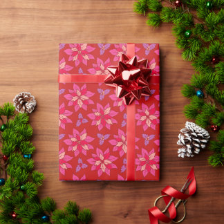 Verpakkingspapier voor Kerstmis met rode poinsetti Cadeaupapier