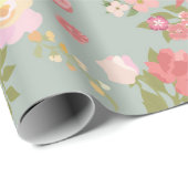 verpakkingspapier voor roze en groene Floral Cadeaupapier (Rol Hoek)