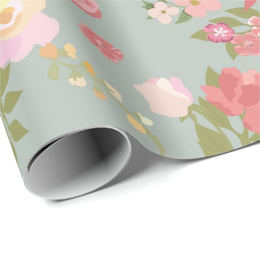 verpakkingspapier voor roze en groene Floral Cadeaupapier (Rol Hoek)