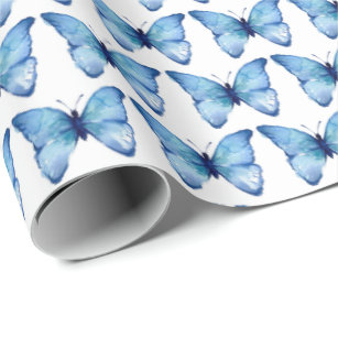 Verpakkingspapier - Waterverf blauwe vlinder Cadeaupapier