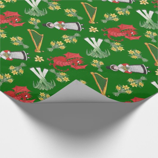 Verpakkingspapier: Welsh Dragons, Daffodils, Leeks Cadeaupapier (Hoek)