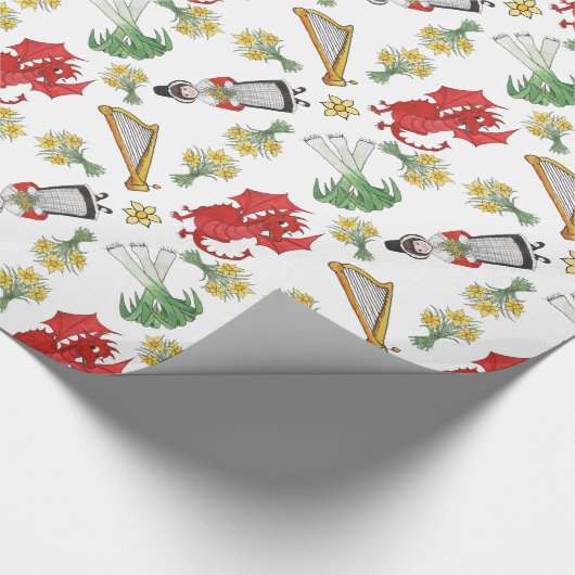 Verpakkingspapier: Welsh Emblems, Dragon, Daffodil Cadeaupapier (Hoek)