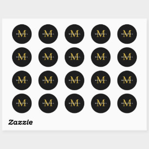 Verpakkingssticker Aangepast Monogram Zwart Goud R Ronde Sticker