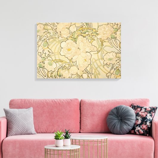 Verpakt Canvas Alphonse Mucha Peonies Pioen Rozen (Insitu (Woonkamer))