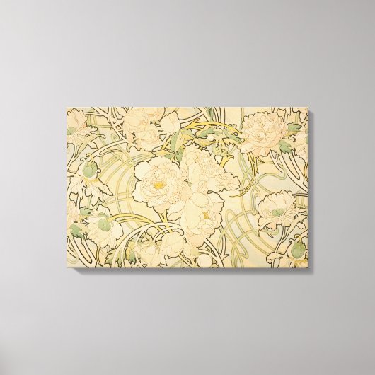 Verpakt Canvas Alphonse Mucha Peonies Pioen Rozen Afdruk (Voorkant)