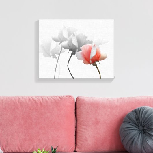 Verpakt canvas met zwarte en witte rozen, één roze (Insitu (Woonkamer))