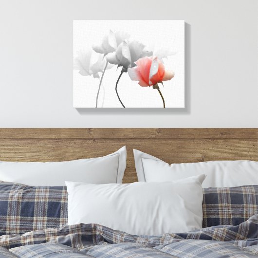 Verpakt canvas met zwarte en witte rozen, één roze (Insitu (Slaapkamer))