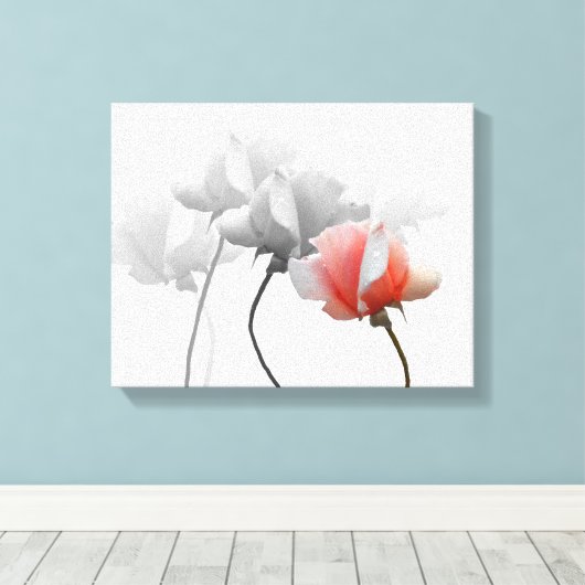 Verpakt canvas met zwarte en witte rozen, één roze (Insitu (Houten vloer))