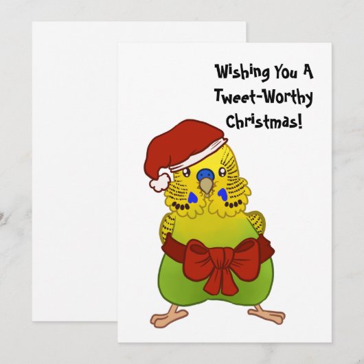 Verpakt-in-a-Bow Budgie Christmas Flat Kaart (Voorkant / Achterkant)