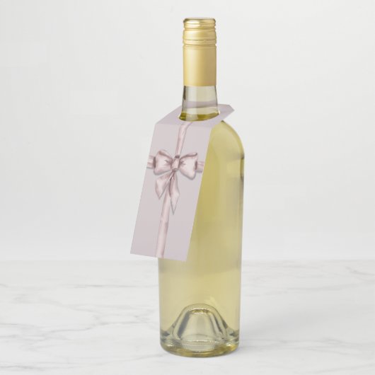 Verpakt in een roze strik flessenhanger (Schuin)