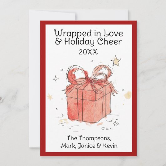 Verpakt in liefde en vrolijkheid platte kerstkaart (Voorkant)