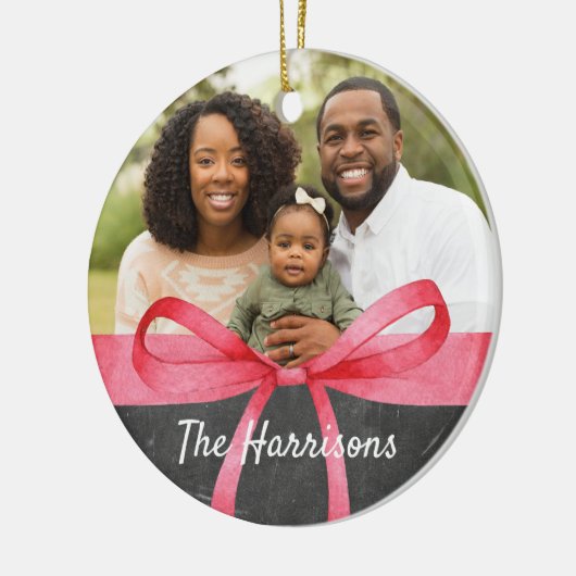 Verpakt in rood | Kerstfeest met foto's Keramisch Ornament (Links)
