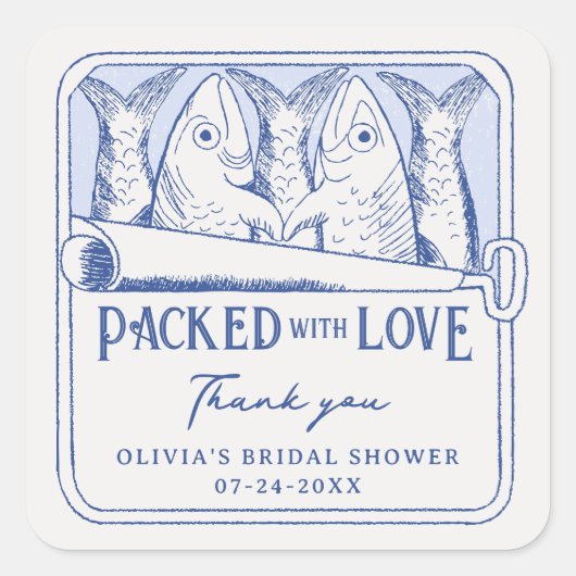 Verpakt met liefde ingeblikte sardines Vrijgezelle Vierkante Sticker (Voorkant)