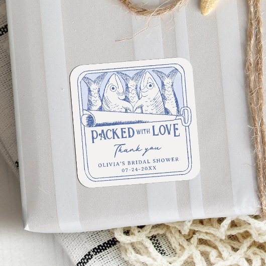 Verpakt met liefde ingeblikte sardines Vrijgezelle Vierkante Sticker