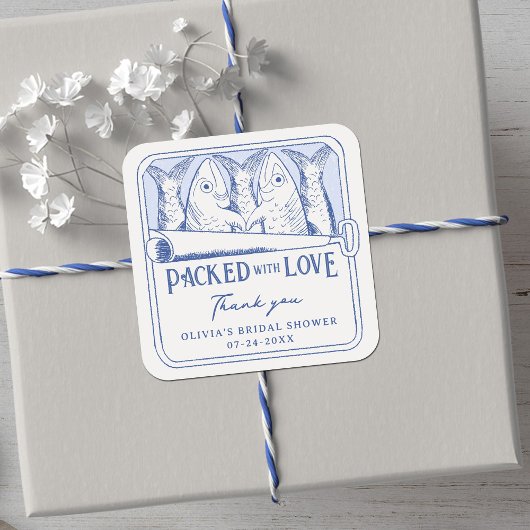 Verpakt met liefde ingeblikte sardines Vrijgezelle Vierkante Sticker