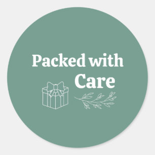 Verpakt met zorg Zacht saliegroen Minimalistische  Ronde Sticker