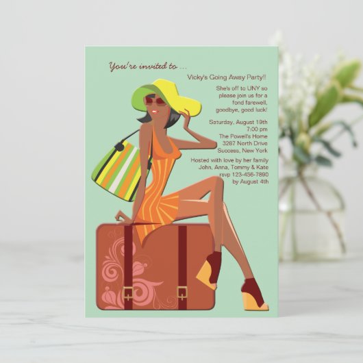 Verpakt mijn tas gaan weg Ebony Party uitnodiging (Staand voorkant)
