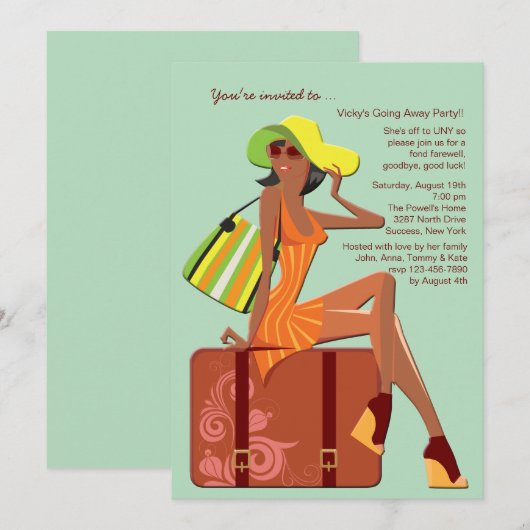 Verpakt mijn tas gaan weg Ebony Party uitnodiging (Voorkant / Achterkant)