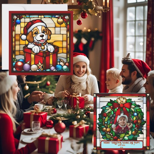 Verpakte Christmas Puppy Faux Glas in lood