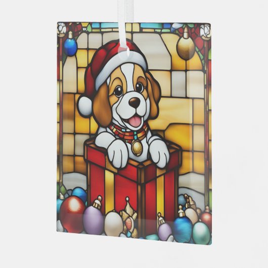Verpakte Christmas Puppy Faux Glas in lood Glas Ornament (Voorkant links)