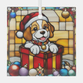 Verpakte Christmas Puppy Faux Glas in lood Glas Ornament (Voorkant)
