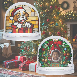 Verpakte Christmas Puppy Faux Glas in lood Sneeuwbol