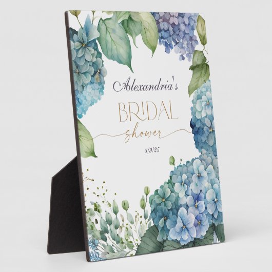 Verpersoonlijk Bruidsdouche Blauwe Hortensia's Fotoplaat (Zijkant)