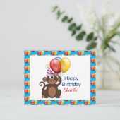 Verpersoonlijk Happy Birthday Monkey and Balloons  Briefkaart (Staand voorkant)