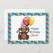 Verpersoonlijk Happy Birthday Monkey and Balloons  Briefkaart (Voorkant / Achterkant)