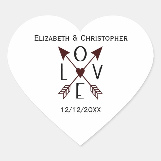 Verpersoonlijk Love Arrows Trouw Verlovingsfeest Hart Sticker (Voorkant)