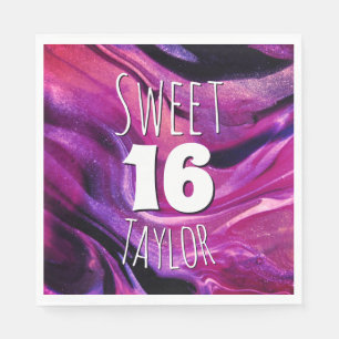 Verpersoonlijkte Magenta Paarse Marmer Sweet 16 Servet