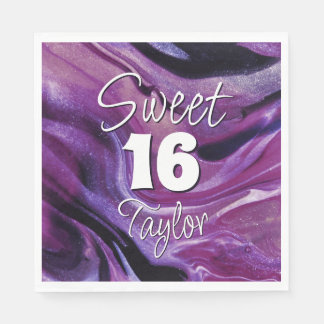 Verpersoonlijkte Paarse Marmer Sweet 16 Servet