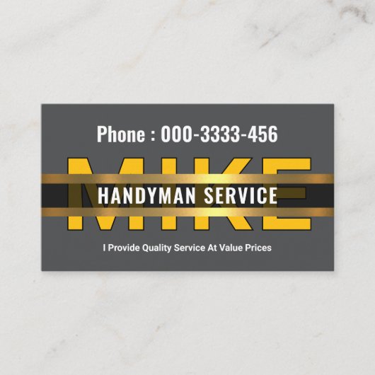 Verplaatsbare gouden handyman lijnen visitekaartje (Voorkant)