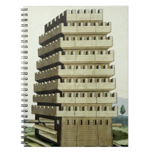 Verplaatsbare toren met buitenste galerijen en een notitieboek