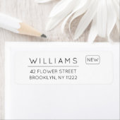 Verplaatsen. Nieuw adres. Minimale typografie 01. Etiket (Insitu)