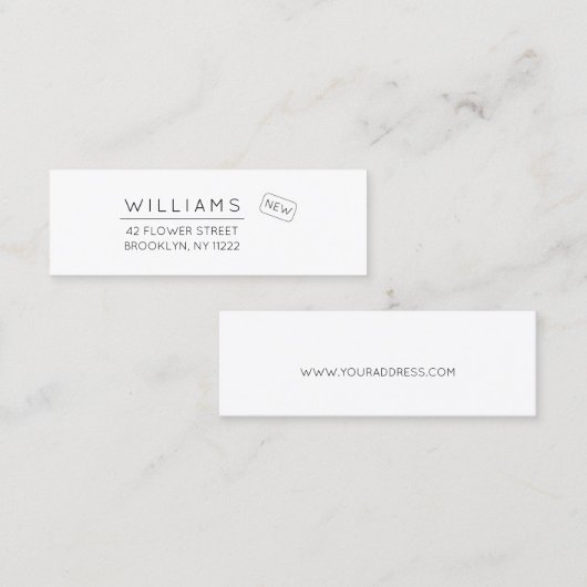 Verplaatsen. Nieuw adres. Minimale typografie 01a. Mini Visitekaartje (Voorkant / Achterkant)