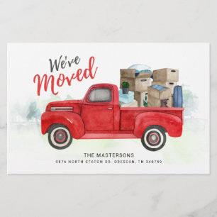 Verplaatsen van Waterverf Red Truck New Address Mo Briefpapier
