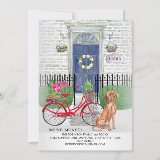 Verplaatsend Vizsla Dog - fietsdeuradres  Aankondiging (Voorkant)