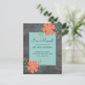 Verplaatsende Aankondiging Chalkboard Koral Blauw Briefkaart (Staand voorkant)