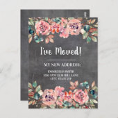 Verplaatsende Aankondiging  Chalkboard Roze Floral Briefkaart (Voorkant / Achterkant)