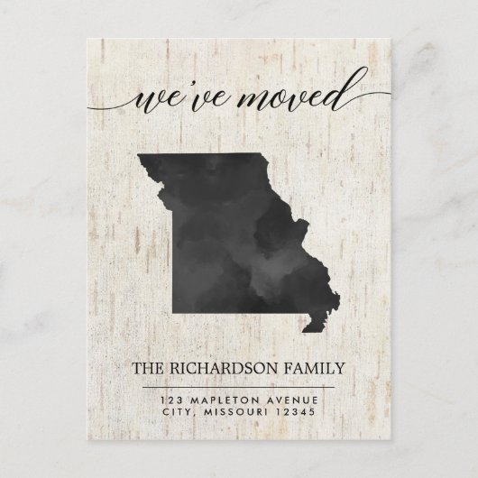 Verplaatsende aankondiging, deelstaat Missouri Uitnodiging Briefkaart (Voorkant)